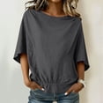thumbnail image 2 of QSAWXQZ Women's Cotton Linen Boat Neck 3/4 Sleeve Top Soft Breathable Elastic Hem Batwing T Shirt for Casual Summer Boho Gray S, 2 of 9