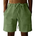 thumbnail image 4 of Cotton Linen Shorts for Men with Drawstring Elastic Waist Shorts with Pockets Flat Front Linen Shorts Cotton Linen Breathable Summer Vacation Casual Wear,Green 2XL, 4 of 4