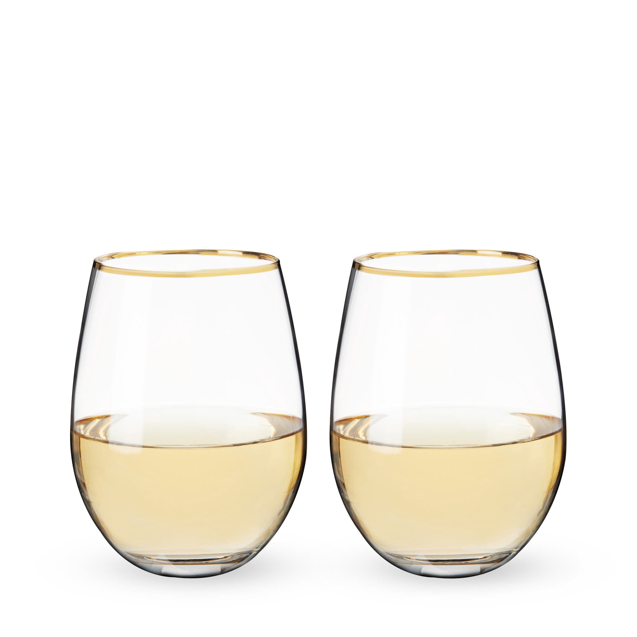 Twine Gilded Gold Rimmed Stemless Wine Glasses, Party Barware 18oz Set of 2