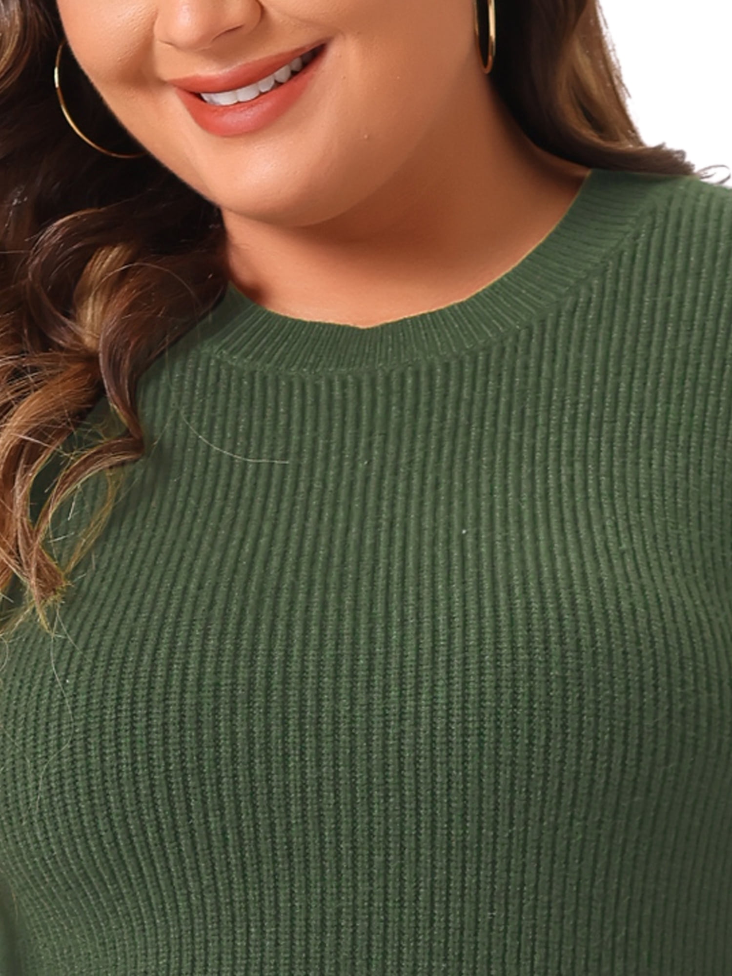 DARING DIVA Plus Size Sweater Fall Crew Neck Long Sleeve Dress 3X Army Green