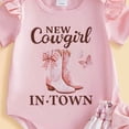 thumbnail image 5 of UngA Western Baby Girl Summer Outfit Short Sleeve New Cowgirl in Town Romper Boots Print Shorts Set Newborn Cowgirl Clothes 0-3 Months,Pink, 5 of 6