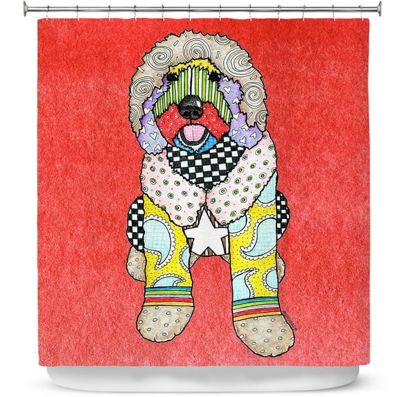 Shower Curtains 70" x 93" from DiaNoche Designs by Marley Ungaro - Labradoodle Dog Watermelon