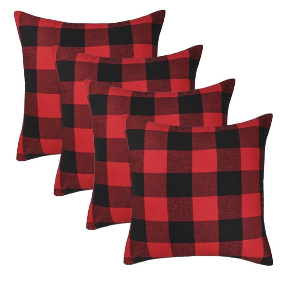 4PCS Christmas Buffalo Check Plaid Throw Pillow Covers Cushion Case,Red and Black, 18 x 18 Inches