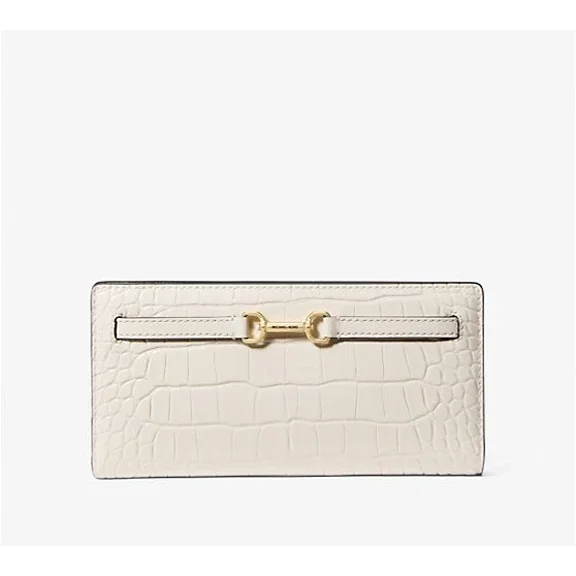 Michael Kors Carson Large Crocodile Embossed Wallet Light Cream