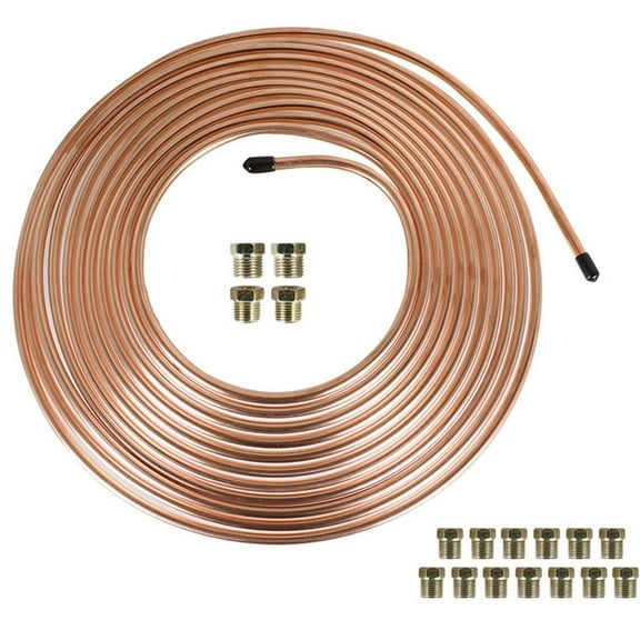 SEBLAFF 1/4 OD Copper Nickel Brake Line Tubing Kit 25 Ft Coil Roll w/ 16 Fittings