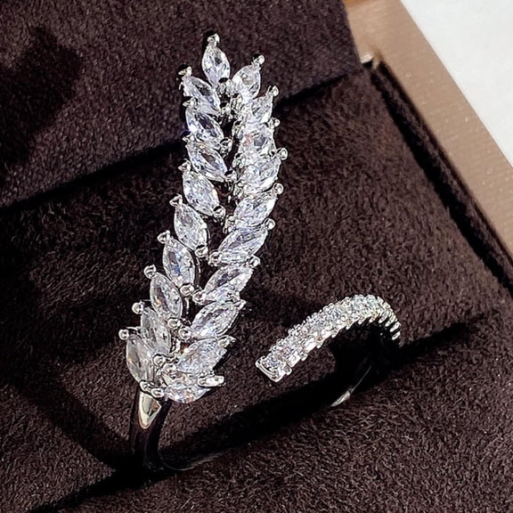 VOLALO Hers Wedding Ring  Engagement Rings Women 925 Sterling Silver 14K Gold Plated Cubic Zirconia Creative Wheat-Shape Shining Ring