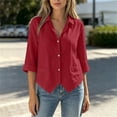 thumbnail image 6 of CLOISE Womens Tops 3/4 Sleeve Button down Shirts Solid Color Collared Pullover Cotton Linen Elegant Fall Clothes with Pockets Wine XL, 6 of 8