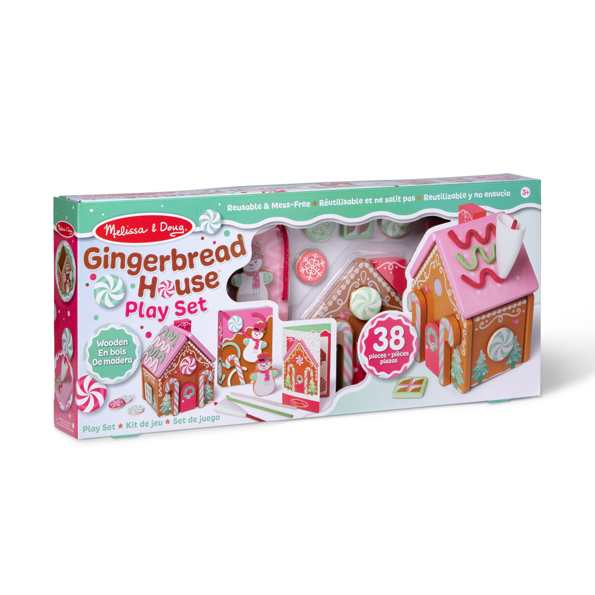 Melissa & Doug Pink Wooden Gingerbread House Reusable, Mess-Free Play Set Activity for Boys and Girls