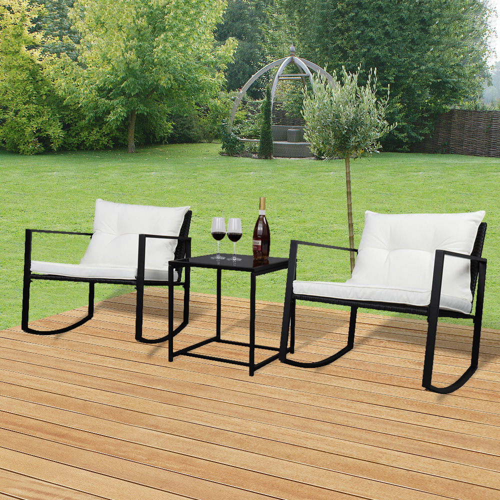 Patio Set of 3, Outdoor Furniture with 2 Chairs, Patio Metal Coffee Table, and Cushions, Dining