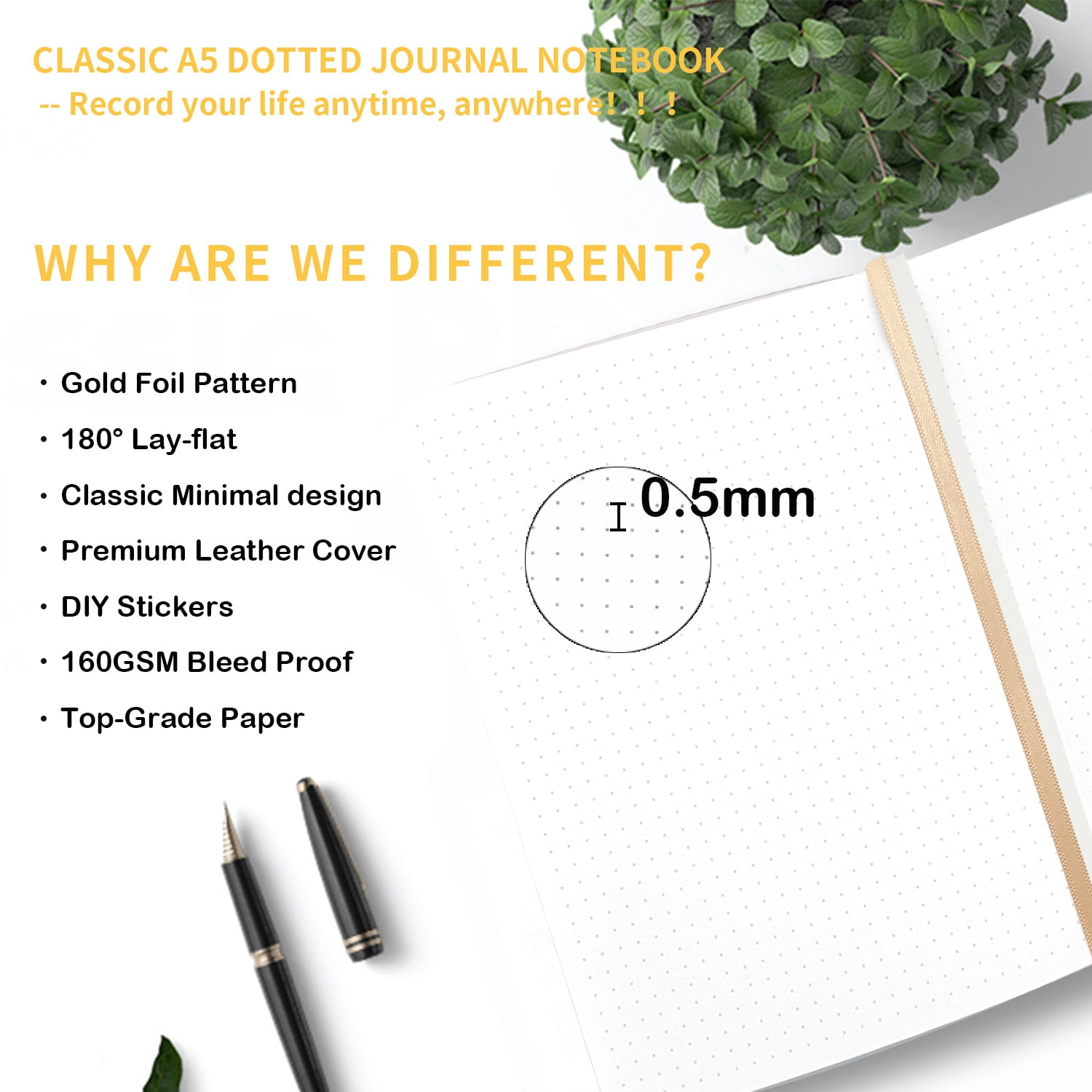 A5 Dotted Journal (160gsm) by Scribbles That Matter - Bullet Bujo Journal  Dot Grid Notebook - No Bleed Thick Fountain Pens Friendly Paper - Hardcover  with Large Inner Pocket - Iconic Version - Grey 