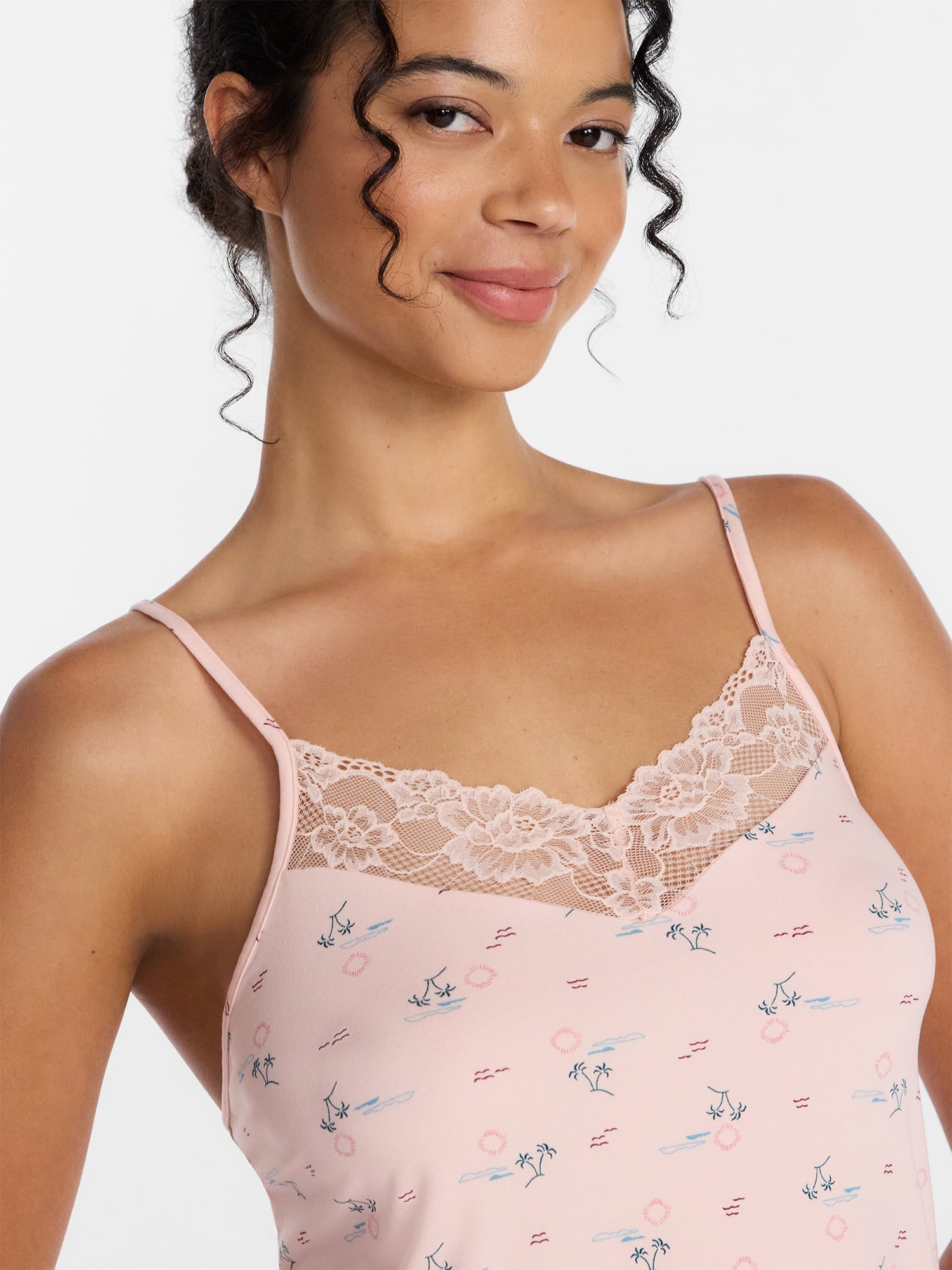 Joyspun Women’s Dreamy Soft Collection Lace Trim Knit Cami and Shorts Set, 2-Piece, Sizes XS-3X