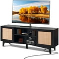 thumbnail image 3 of KFFKFF Black TV Stand for 75in Television, Bohemian Style Stand with Rattan Door, Entertainment Hub with Integrated Socket, Two-Shelf Storage Unit, Contemporary TV Cabinet for Lounge, Media Room, 3 of 9