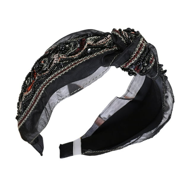 Sonducket Diademas para el cabello con lazo, diadema étnica con nudo torcido, diadema con bordado de encaje, cuentas brillantes, diademas ajustables para Type3 NO3 Sonducket AP010012-05B