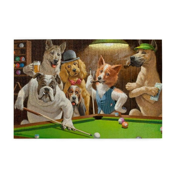 500 Piece Dapper Dogs Playing Billiards Jigsaw Puzzle For Adults – Humorous & Challenging, Relaxing Brain Exercise, Great Gift For Dog Lovers & Game Night Decor