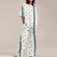 thumbnail image 2 of Jxximdong Pajamas for Women Set Summer Cotton Linen T Shirts Straight Leg Pant Plus Size 2 Piece Set White Loungewear XXL, 2 of 5