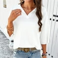 thumbnail image 6 of Lovskoo 2024 Women's Ribbed Lapel Collar Shirts V Neck 3/4 Short Sleeve Loose Casual Comfy Pullover Dressy Womens Tops White L, 6 of 8