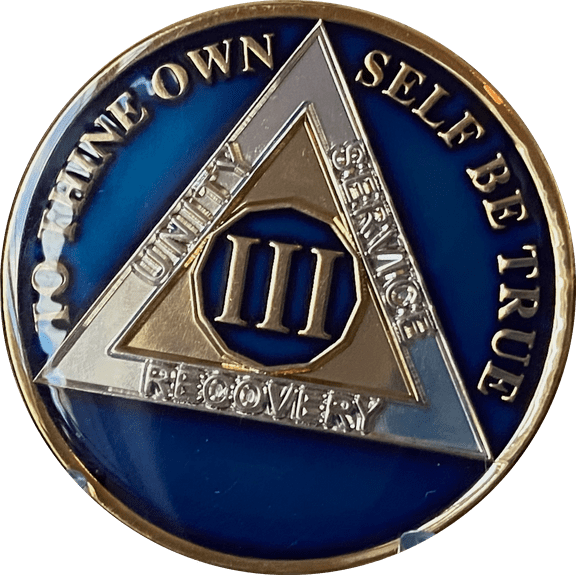 3 Year AA Medallion Metallic Midnight Blue Tri-Plate Sobriety Chip