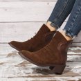 thumbnail image 3 of NECHOLOGY Botas Mujer Zapatos Botines mujer Botas de moda de tacón grueso con cremallera trasera y cabeza redonda con panel de cuero de ante plisado sólido Vintage para mujer (Brown, 7), 3 of 7