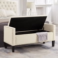 thumbnail image 2 of PORKISS Velvet Storage Bench, Upholstered Tufted Button Storage Ottoman with Nails Trim, Modern End of Bed Seat with Armrest for Living Room, Bedroom, Entryway, Cream, 2 of 9