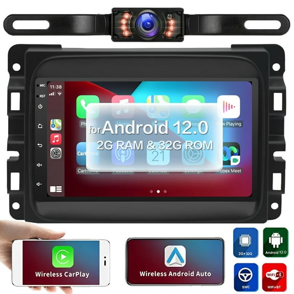 Molaner Android 13 Car Stereo for RAM 1500/2500/3500 2013-2018, 7 inch Touch Screen Radio with Wireless Carplay Android Auto, Mirror Link Car Radio Bluetooth GPS WiFi FM SWC,2 32G