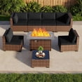 thumbnail image 3 of Noelse 8 Piece Outdoor Patio Furniture Set with 45" Propane Gas Fire Pit Table, Outdoor Sectional Conversation Set Wicker Rattan Sofa Set with Coffee Table, Black, 3 of 8