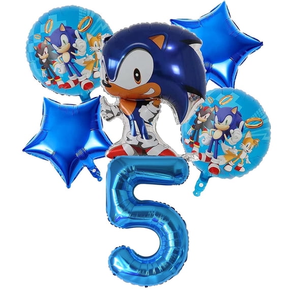6 PCS Hedgehog Balloons Birthday Party Balloon Bouquet 5th Birthday for Kids Foil Super Hedgehog Balloons