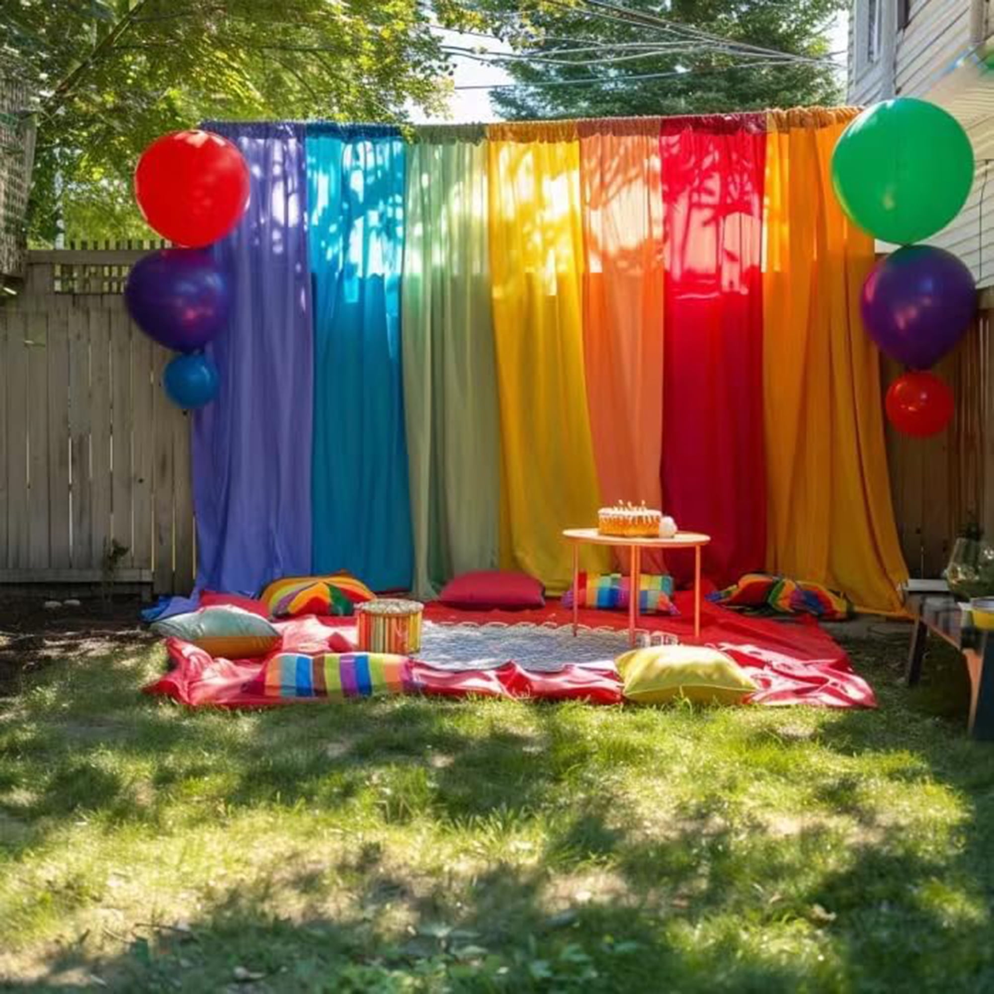 DZORUN 6 Piece Rainbow Sheer Curtains Colorful Backdrop Bright Curtains Set for Playroom Nurseries Bedroom & Festival Decoration Birthday Party Atmosphere Decoration