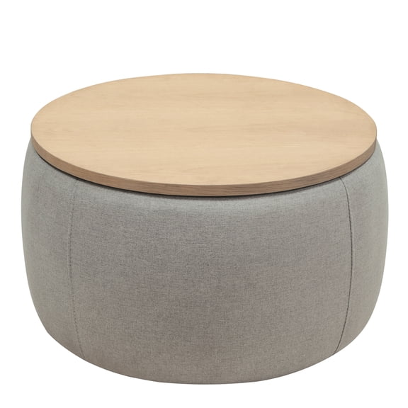 Dtwnek Round Storage End Table, Gray, 25.5"x25.5"x14.5"