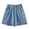thumbnail image 6 of SNKSDGM Back-to- Denim Skorts Casual High Waisted Jean Shorts Elastic Waist Summer Skirt Pants for Kids Outdoor Play, 6 of 6