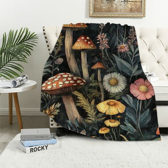 BCIIG Boho Mushroom Blanket Gifts for Women - Bohemian Floral Vintage Plants Flowers Decor Throw for Girls Adults Soft Fuzzy Cozy Plush Bed Couch Birthday Christmas Lightweight Blanket   40x50in