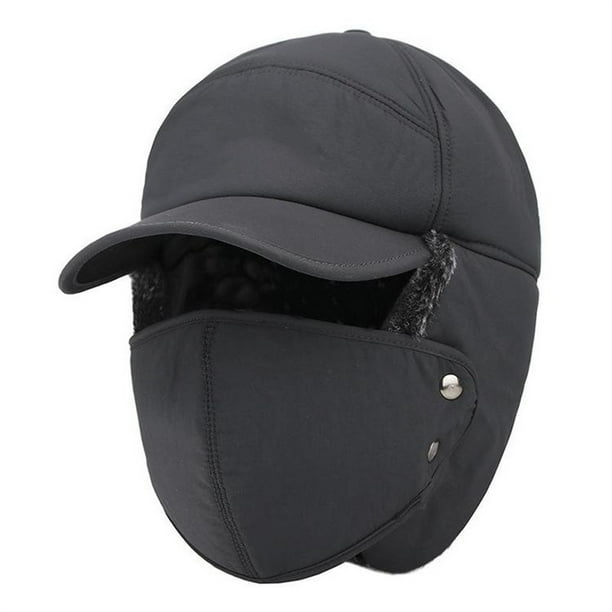 Gorro de motociclismo trampper antiviento - 3 en 1 con solapa térmica aislada, mascarilla extraíble, forro ajustable de cálido nylon, azul marino, gris, invierno para exteriores