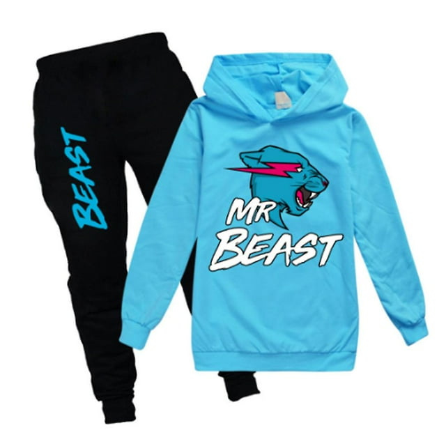 Kids Boys Girls Unisex Mr Beast Lightning Cat Casual Hoodies Tracksuit Outfits Sets Kit Gifts