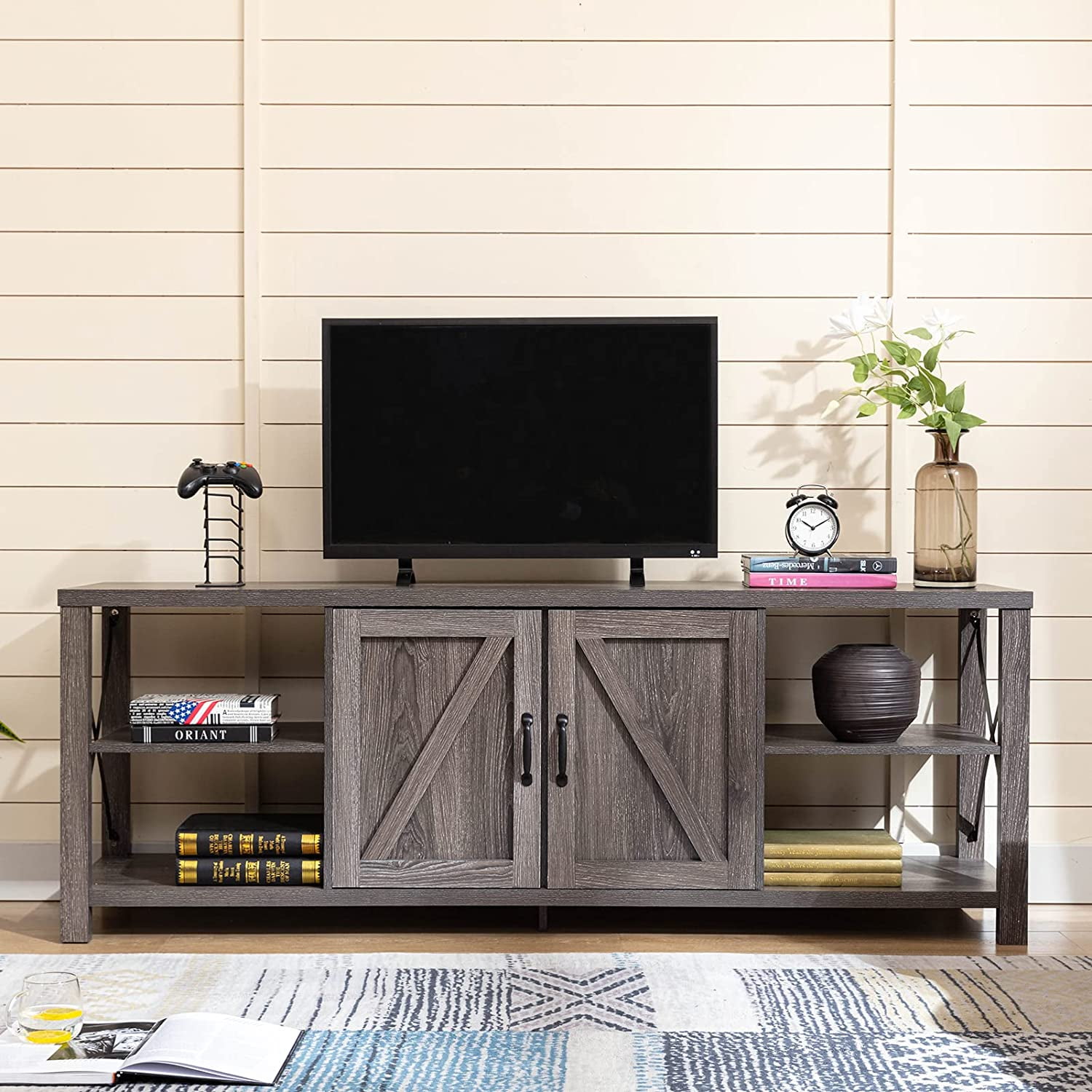 IBF Industrial Entertainment Center, Rustic Farmhouse Wood And Metal TV