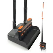 JEHONN 54 inches Long Handle Broom and Dustpan Set for Home (Black Orange)