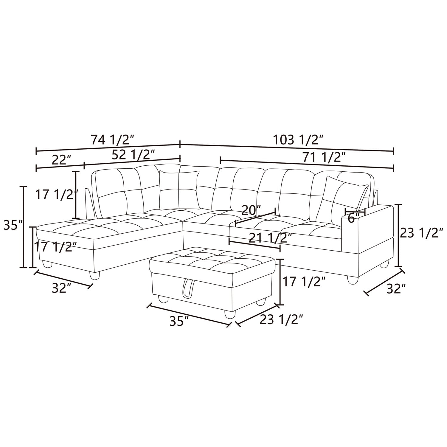 Hommoo Modern Couches and Sofa Set, Flannel Living Room Furniture Sets, Sectional Sofa for Living Room,off-White(No Ottoman)
