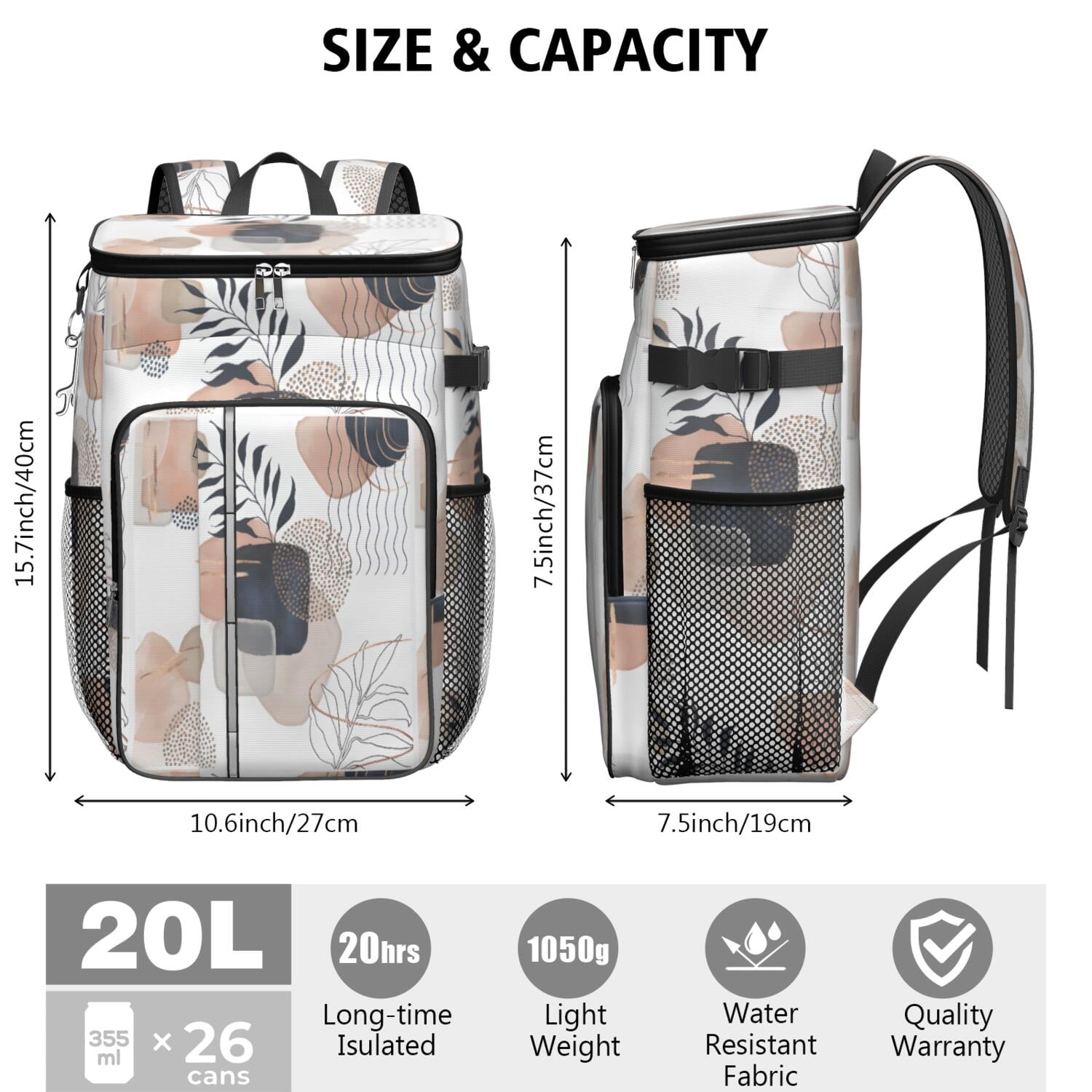 Travel Cooler Bag - Boho Bohemian Art Camping Beer Cooler Backpack with Bottle Opener- Waterproof Insulated Picnic Backpacks - Cooler Bag for Beach