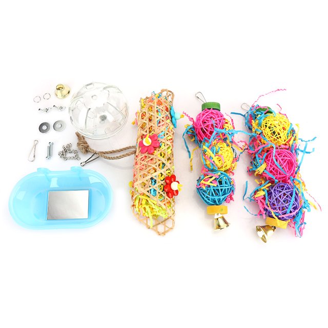 5PCS Plastic Parrots Biting Bird Wiredrawing Rattan String Pulling Foraging Ball Bathtub Toy