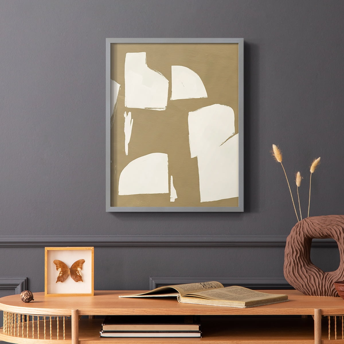 Chunky Abstract IV Framed Print in Gray Solid Wood Framed Print No Nail Hanging