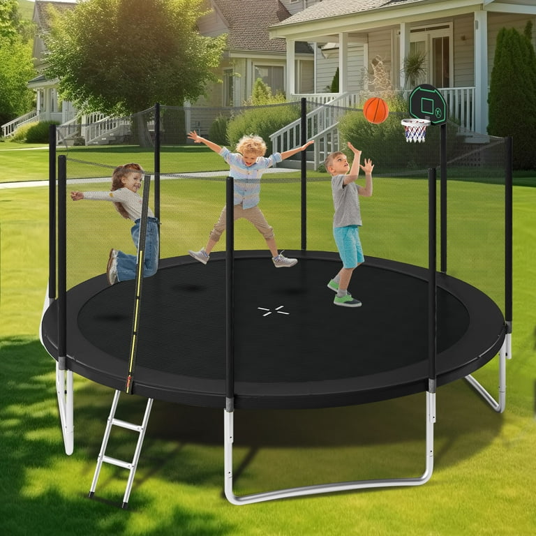 EUROCO 1500LB 14FT Trampoline for Adults and Kids Trampoline with Enclosure Ladder Basketball Hoop Heavy Duty Recreational Trampoline Capacity for 6 7 Kids Walmart