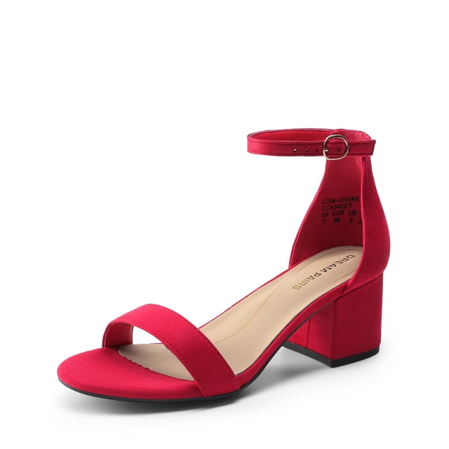 Sandalia DREAM PAIRS Tacón Bajo Grueso Rojo de Gamuza Talla 5