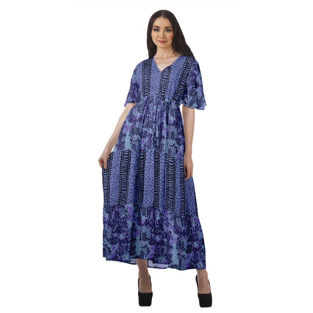 Moomaya Robes d'Été Imprimées Manches Courtes Vêtements Décontractés pour Femmes