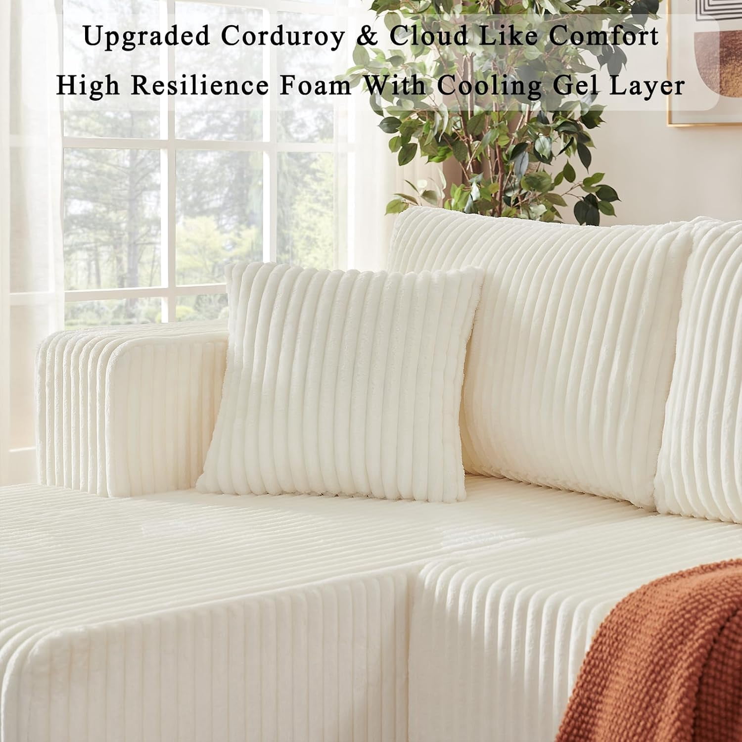 Howcool 132" U-Shaped Modular Cloud Couch Sectional Sofa, Oversized Deep Seat Corduroy Couch with Double Chaise, Boneless Memory Foam Sleeper Sofa Bed, No Assembly Required, Beige