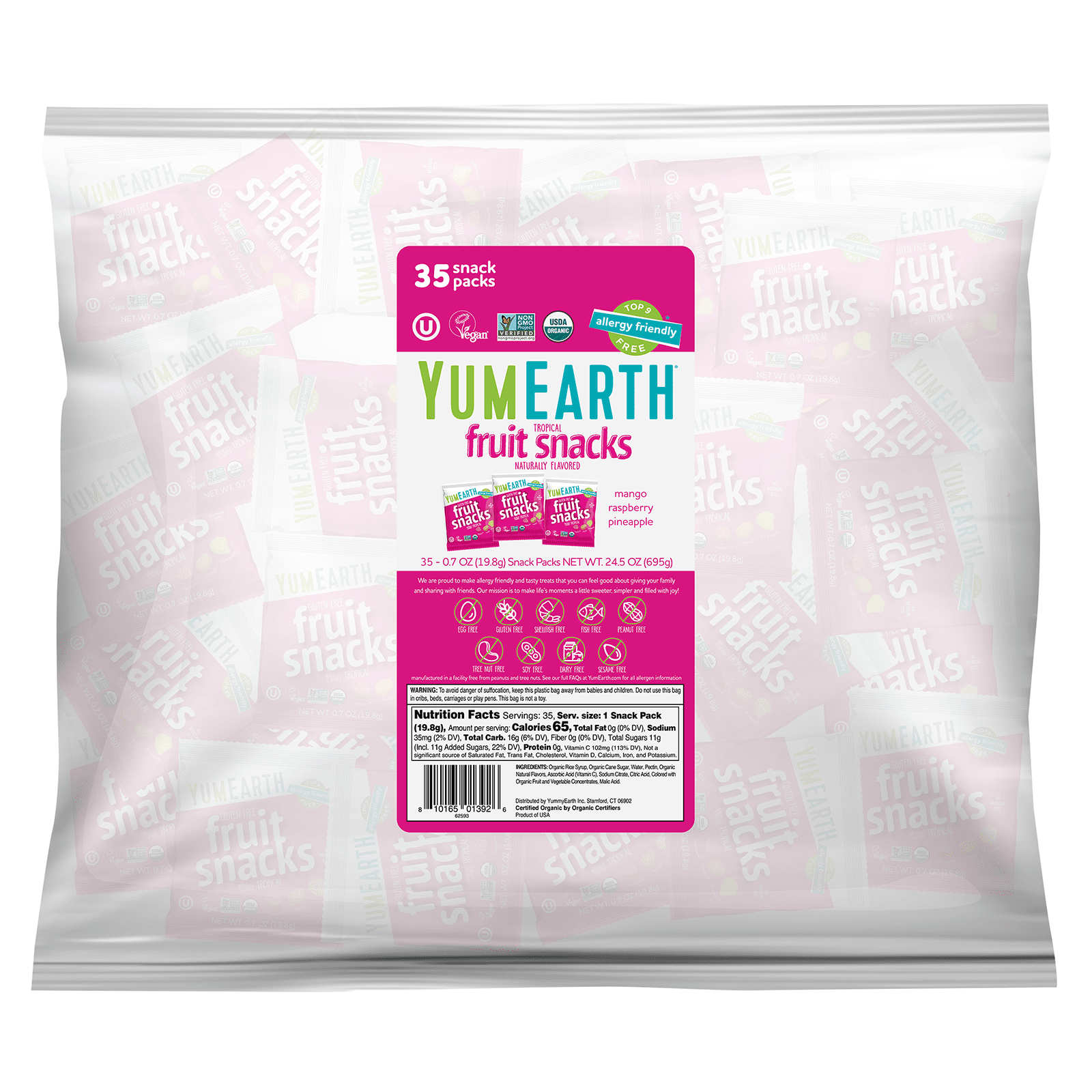 YumEarth Gluten Free Fruit Snacks, Tropical, 35 Snack Packs, 0.7 oz (19.8 g) Each