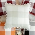 thumbnail image 6 of PiccoCasa 18"x18" Decorative Cushion Covers Pompoms Plaid Throw Pillow Covers Set of 2, Cream Beige White, 6 of 7