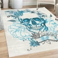 thumbnail image 1 of Grunge Decorative Rug, Skull and Flowers Day of the Dead Mexican Traditional Celebration Symbolic Art, Quality Carpet for Bedroom Dorm and Living Room, 6 Sizes, Sea Blue, by Ambesonne, 1 of 4