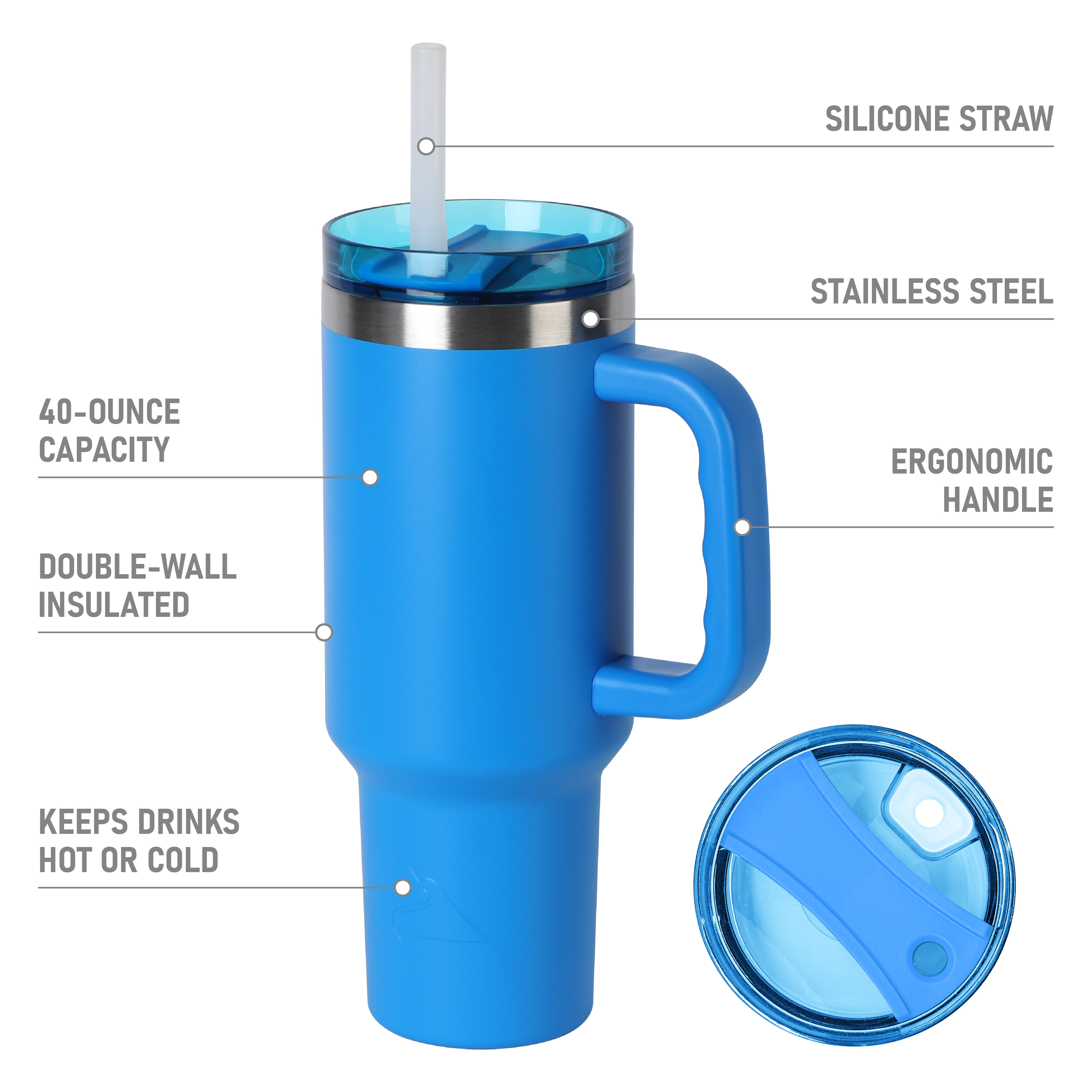 Ozark Trail 40 oz Insulated Stainless Steel Tumbler with Handle, Electric Blue