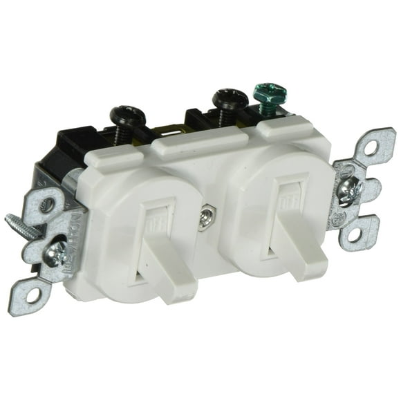 Leviton 5334-W 20 Amp, 120/277 Volt, Duplex Style Single-Pole / Single-Pole Ac Combination Switch, Commercial Grade, White