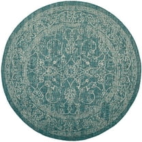 SAFAVIEH Courtyard Darin Botanical Indoor/Outdoor Area Rug, Turquoise, 5'3" x 5'3" Round