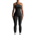thumbnail image 2 of Women's One Shoulder Ribbed Jumpsuit Yoga Bodycon Jumpsuits Workout Sleeveless One Piece Sport Romper, 2 of 7