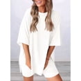 thumbnail image 5 of Women's two-piece casual suit summer casual loose shirt cycling shorts match airport travel wear White M, 5 of 6